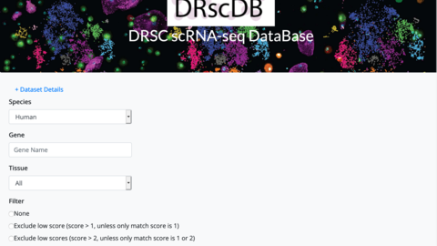 Screenshot of the DRscDB online resource for mining of scRNAseq data sets
